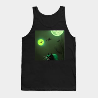 VERY UNHAPPY CAT WATCHES 3 WITCHES FLY PAST Tank Top